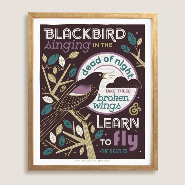 Lucie Rice Illustration and Design - Wholesale Art Print - Blackbird Beatles Lyrics Art Print