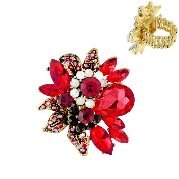 SP Sophia Collection - Wholesale Cocktail/Statement Ring - Vintage Crystal Gemstone Floral Stretch Ring12