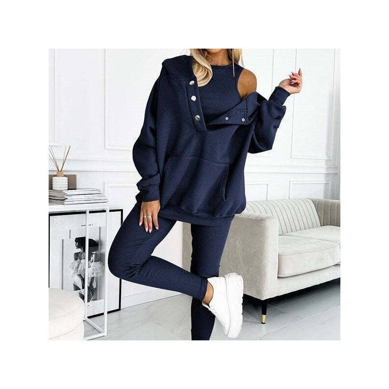 ShieldChic - Wholesale Lounge Set - Women's - 3-Piece Set- Leisure Hoodie, Thick Ribbed Vest, And Pants2