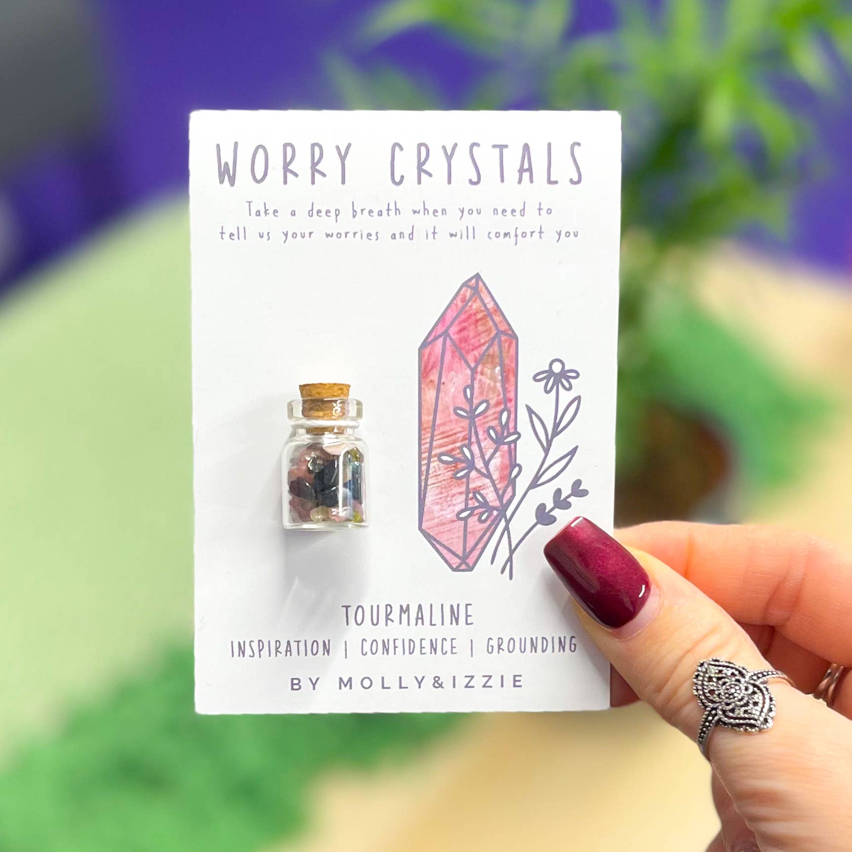 by Molly&Izzie – wholesale Spiritual stone/crystal – Tourmaline Worry Crystals on Card1