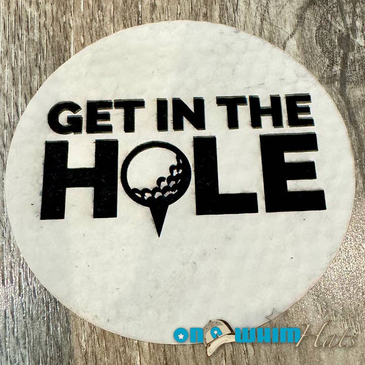 Get it in the Hole Golf Leather Iron-On Patch for wholesale by On a Whim Hats