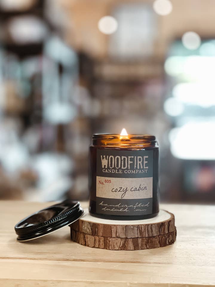 Mini Amber Wood Wick Soy Candle Gift Fall Candle Holiday for wholesale by Woodfire Candle Company