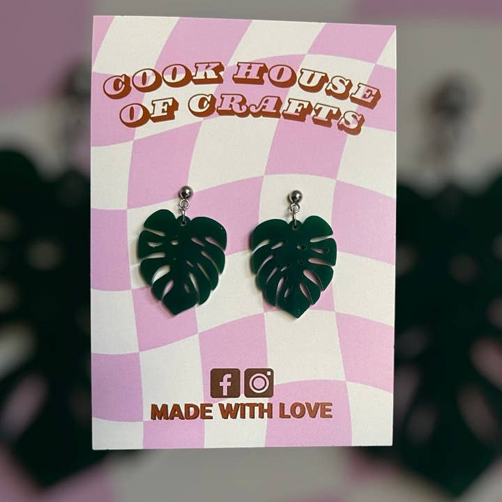 Monstera leaf earrings for wholesale by Cook House Of Crafts