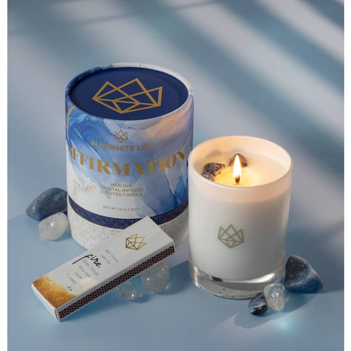 Aluminate Life - Wholesale Jar/Filled Candle - Affirmation Intention Setting Sodalite Crystal Candle