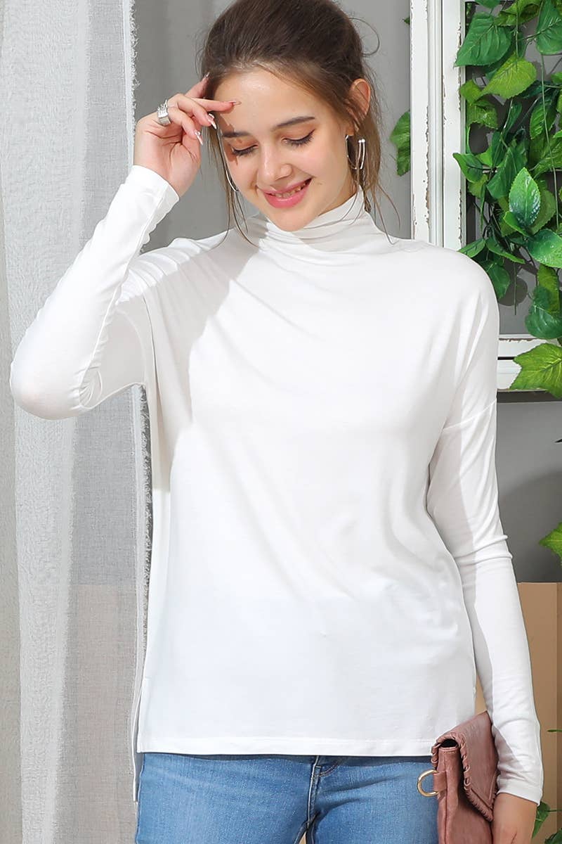 Lily Clothing - Wholesale Knit Top - Women's - SOLID COLOR LONG SLEEVED HIGH NECK T SHIRT_CWTTL14385