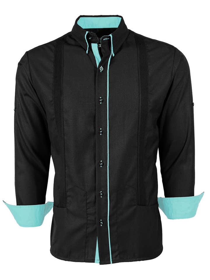 Y.A.Bera Clothing Modern Guayaberas - Wholesale Button Down Shirt - Men's - Couture Black Clásico Norteña Guayabera8