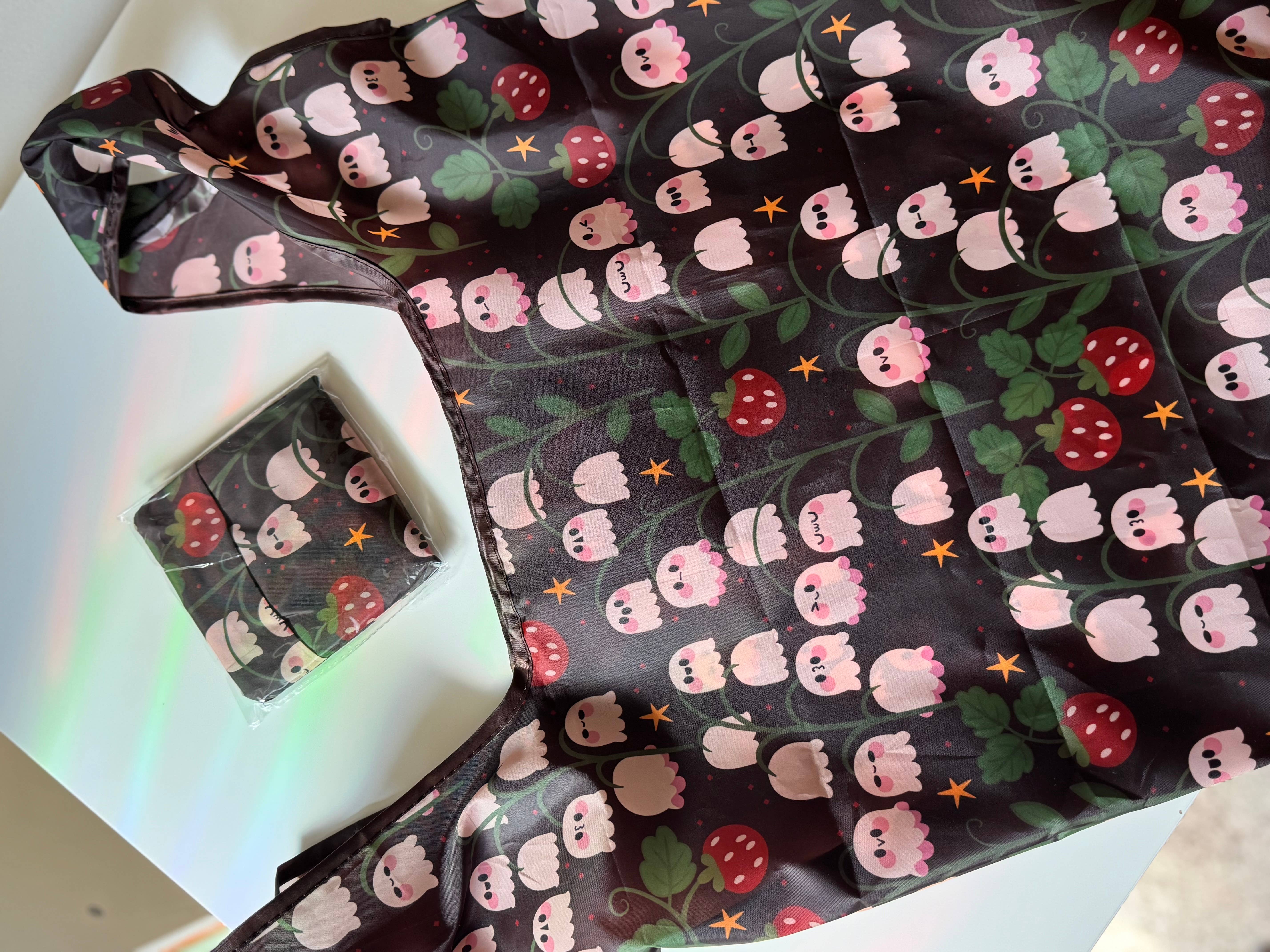 CrescentCatCo - Wholesale Grocery/Shopping Bag - Ghostie & Berries Spooky Reusable Shopping Bag, Fold Up3