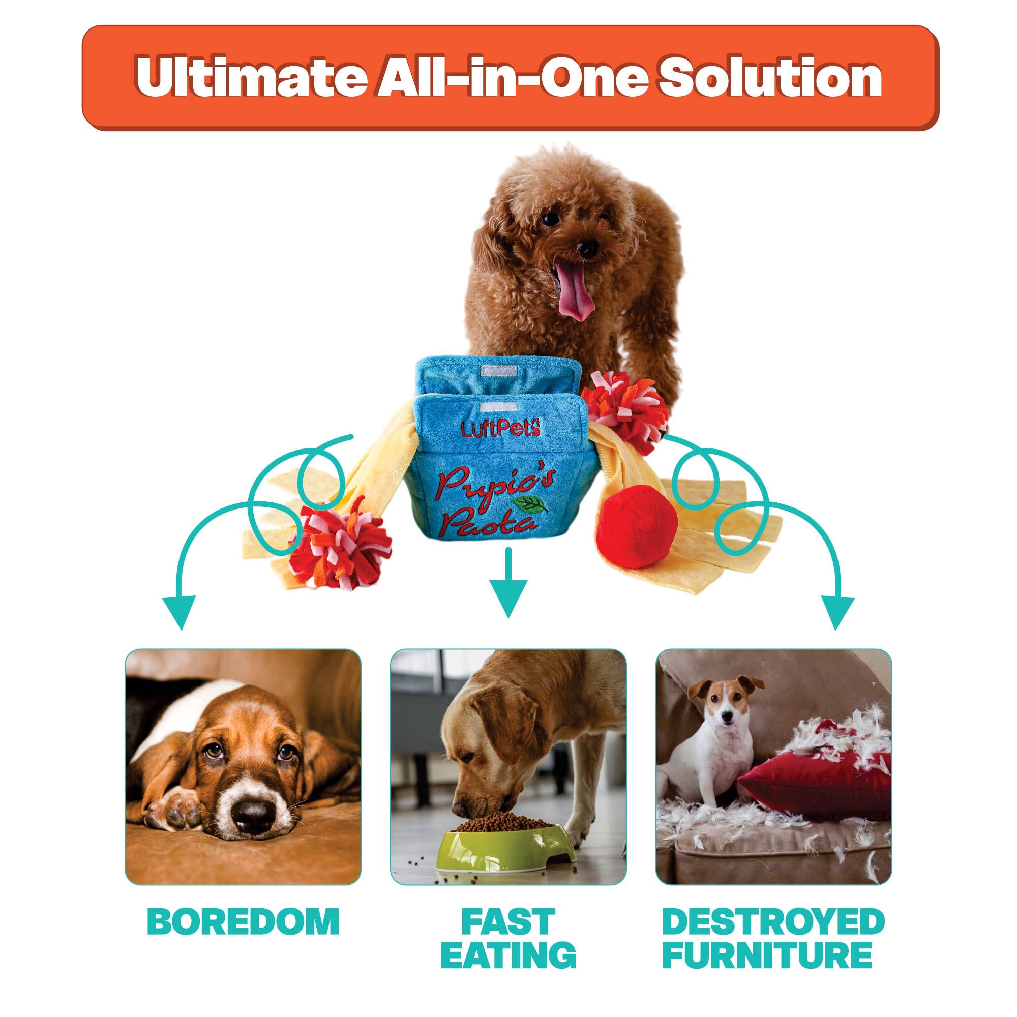 LUFTPETS - Wholesale Pet Plush Toy - Dog - Pasta Snuffle Toy for Dogs – Crinkly & Squeaky Enrichment 2