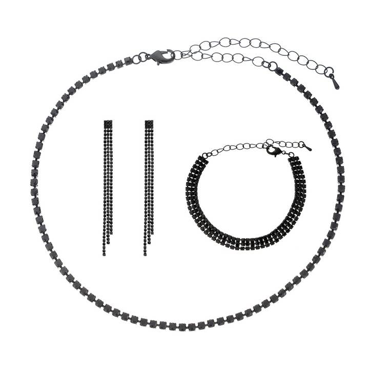 Bold Necklace w Triple LInes Rhinestone 3 Jewelry Set for wholesale by Diacly