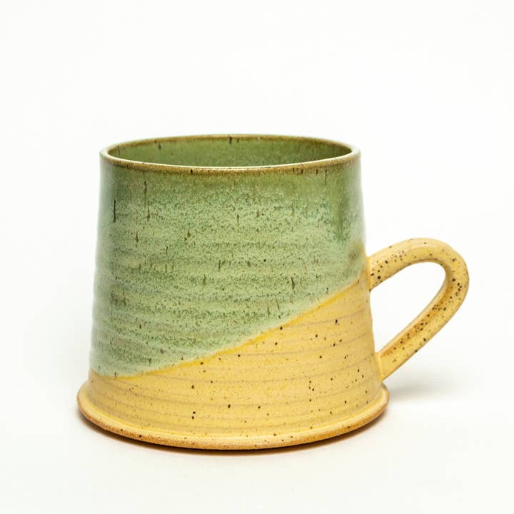 Rippled Green & Beige Hand-thrown Stoneware Ceramic 10-12oz for wholesale by White Squirrel Clayworks