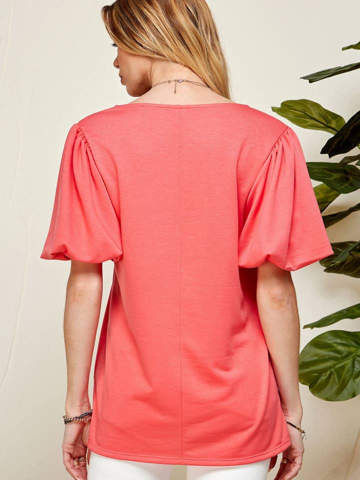CORAL SPT5094 - WOMEN PUFF SHORT SLEEVE SQUARE NECK TOP for wholesale on Faire