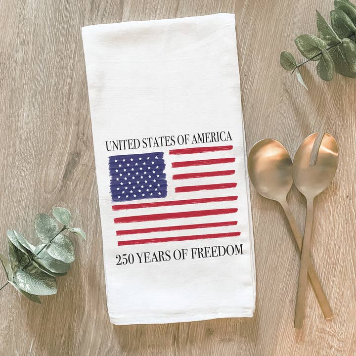 Drapeau américain 250 ans - Torchon en coton pour la vente par Lissi Designs