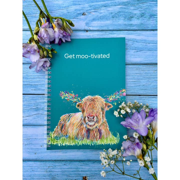 Jen Winnett Eco Artist - Wholesale Notebook - Highland Cow Lined Eco Friendly A5 Notebook UK Made Notepad1