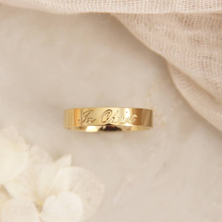 LoveStory Collection - Vendita all'ingrosso Anello midi/a fascia - Anello a fascia In Christ da 4 mm, Galati 3:26, Christian Jewelry3