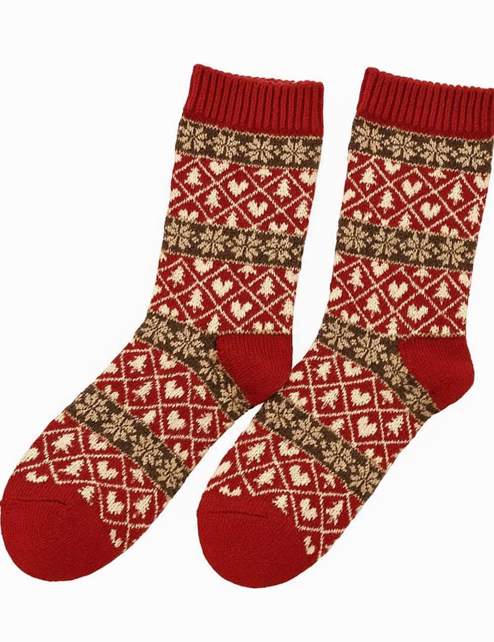 Sweetkama - Vente Chaussettes – femme - Chaussettes mi-mollet en tricot Fair Isle chaudes d'hiver de Noël pour femmes2