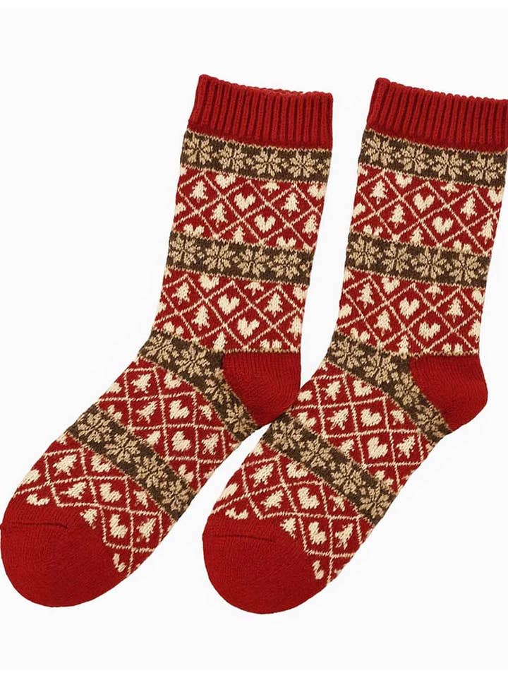 Sweetkama - Vente Chaussettes – femme - Chaussettes mi-mollet en tricot Fair Isle chaudes d'hiver de Noël pour femmes2