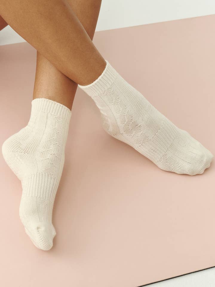 Crew Non Slip Grip Socks - Cable-Knit Oat for wholesale by MoveActive