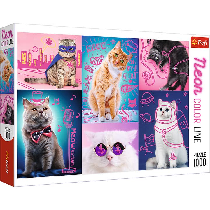 1000 Piece Trefl Jigsaw Puzzle, Super Cats, neon for wholesale by TREFL by Bridge Toys