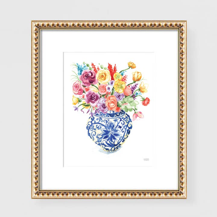 Watercolor Ginger Jar Bouquet No16 Print by Michelle Mospens for wholesale by Michelle Mospens