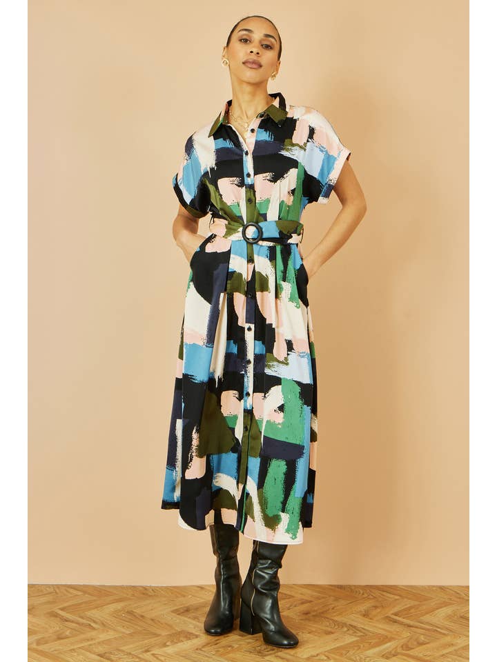 Multi Yumi Blue Brushstroke Print Relaxed Midi shirt Dress for wholesale on Faire5