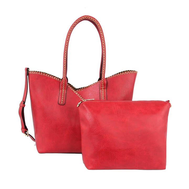 MiMi Wholesale - Wholesale Tote Bag - Women's - COL001-2 2-in-1 Stitch Trim Detail Shoulder/Tote Set Bag15