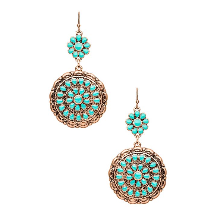 Artini Accessories - Wholesale Dangle Earrings - Turquoise Western Drop Earrings