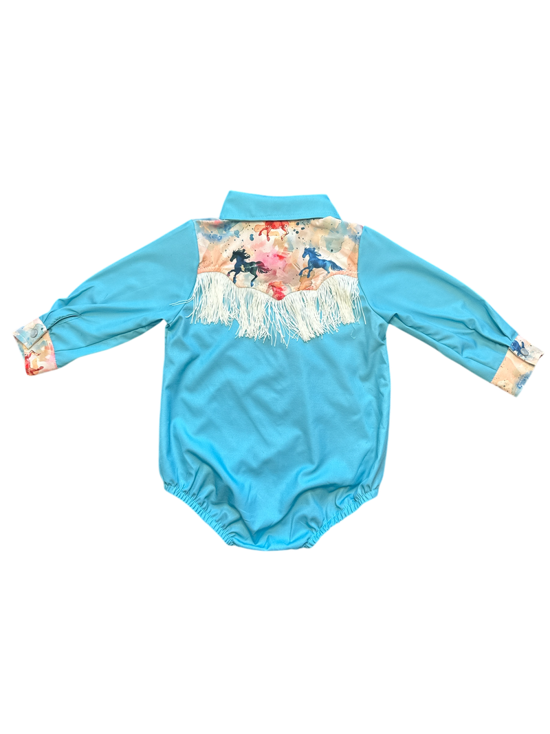 Shea Baby – Engroshandel Bodysuit - Baby – Akvarel Hest LS Pearl Snap Onesie, Størrelse 0-2T2