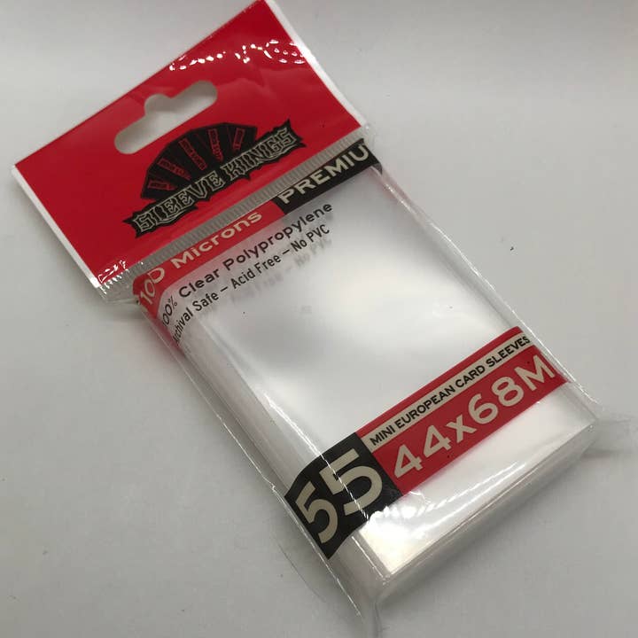 Premium SK Mini European Card Sleeves (44x68mm) -55 Pack, 100 Microns for wholesale by Mayday Games
