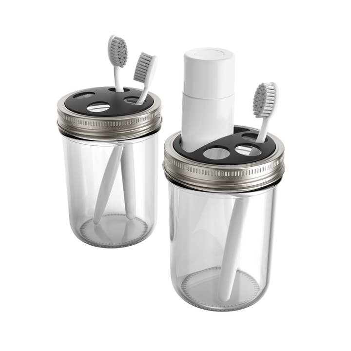 Fox Run Brands - Wholesale Toothbrush Holder - Jarware Black Toothbrush, Toothpaste Holder Lids, Wide Mouth