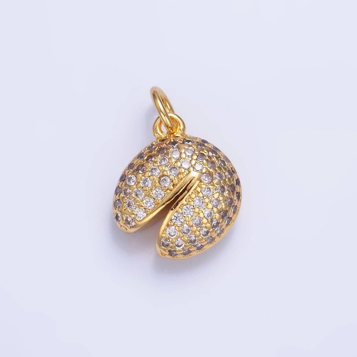 Aim Eternal - Wholesale Individual Charm/Pendant - 24K Gold Filled Micro Paved CZ Fortune Cookie Food Charm | W4290