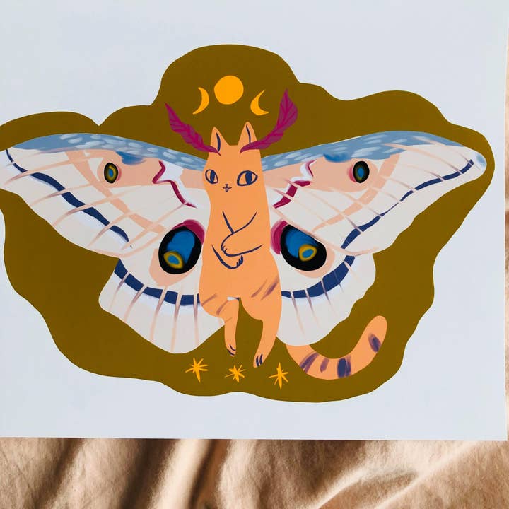 Bunny Dee - Wholesale Art Print - slilly moth cat 8x10 high quality matte print