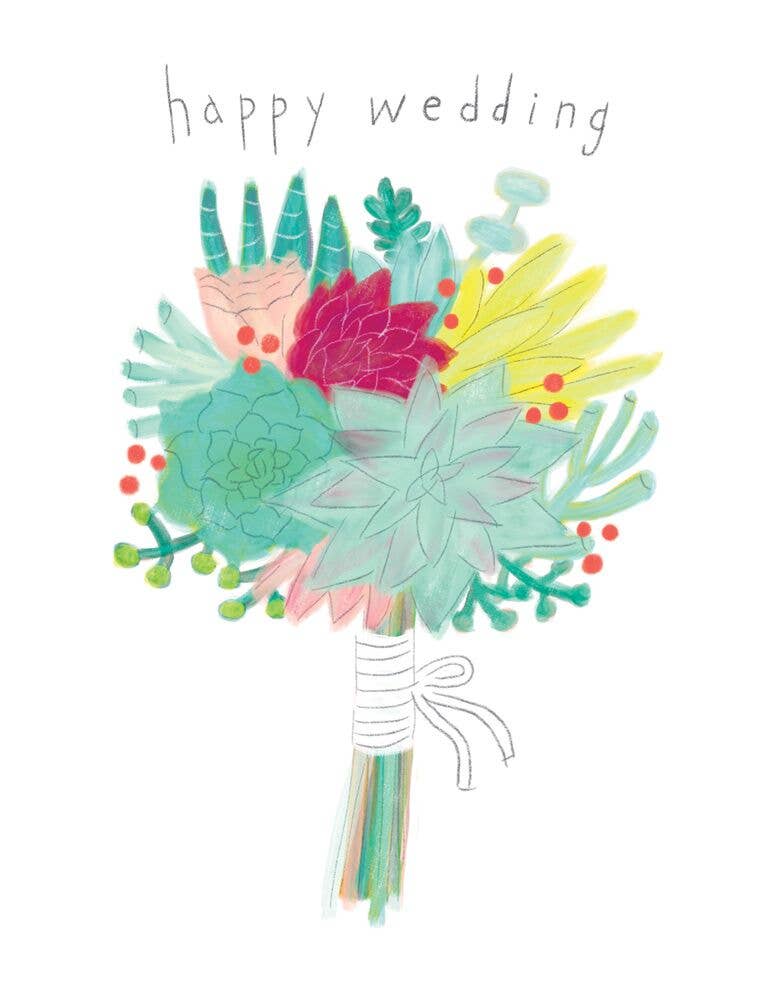 Honeyberry Studios - Wholesale Wedding Card - Succulent Bouquet Wedding Greeting Card1