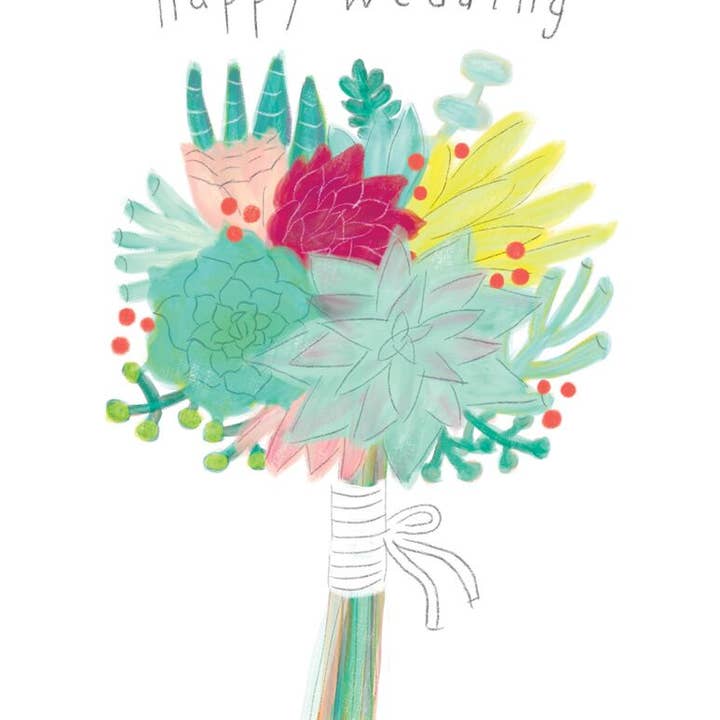 Honeyberry Studios - Wholesale Wedding Card - Succulent Bouquet Wedding Greeting Card1