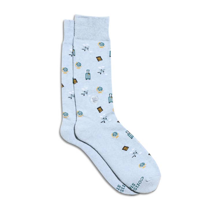 Socks that Give Books (Blue Travel) for wholesale by Conscious Step