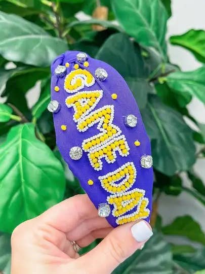 Fita Embelada 'Game Day' - Roxo & Amarelo por atacado de Prep Obsessed Wholesale