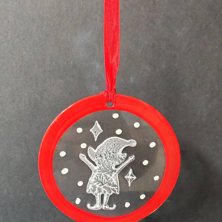 CARNEOL GLASS - Wholesale Christmas Decoration - Pink hand-painted standing elf glass ornament 10 cm5