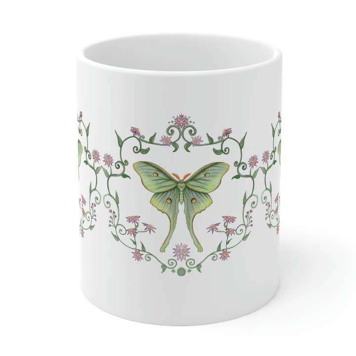 Tasse en céramique Luna Moth 11 oz pour la vente par Art By: Julianna McPherson