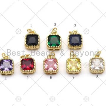 BestBeads&Beyond - Wholesale Individual Charm/Pendant - Big CZ Micro Pave Square Shape Pendant, 18K Gold Filled Square Charm, Necklace Bracelet Charm Pendant,Sku#LK520
