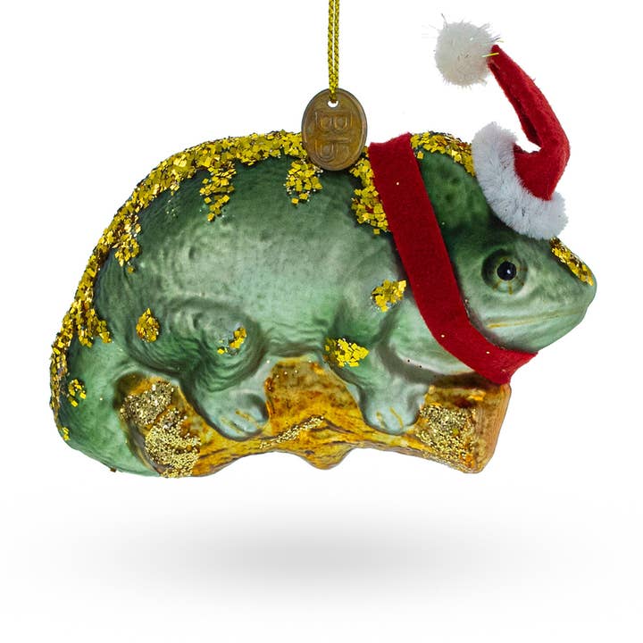 Camaleão em Ornamento de Vidro com Chapéu de Pai Natal por atacado de BestPysanky