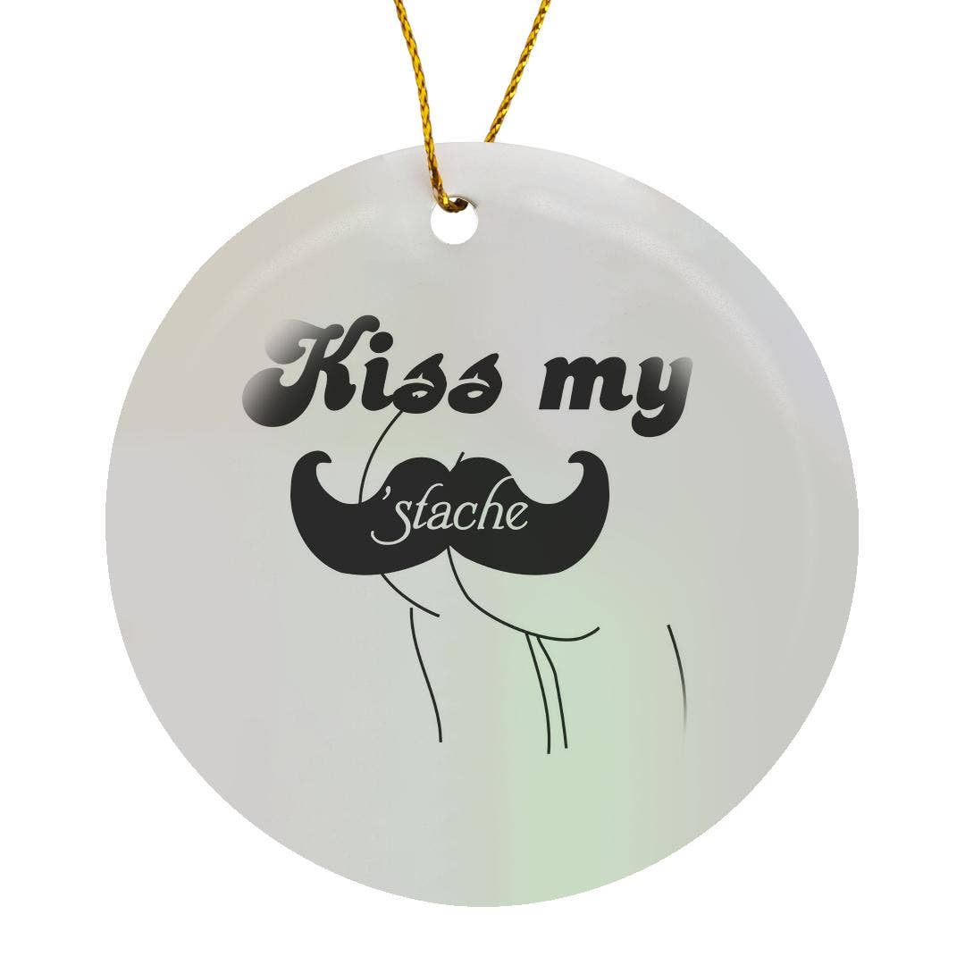 3dRose - Vente Objets de décoration - 3dRose, Drôle Embrasse ma moustache humour - Moustache noire et blanche jeu de mots amusant calembour blague coquine, Ornement0