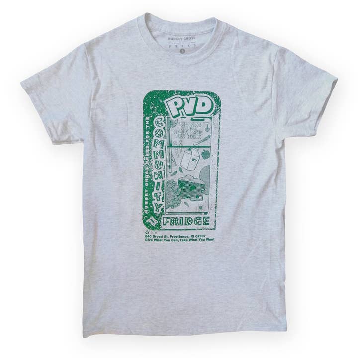 PVD Community Fridge Tee for wholesale by Hungry Ghost Press