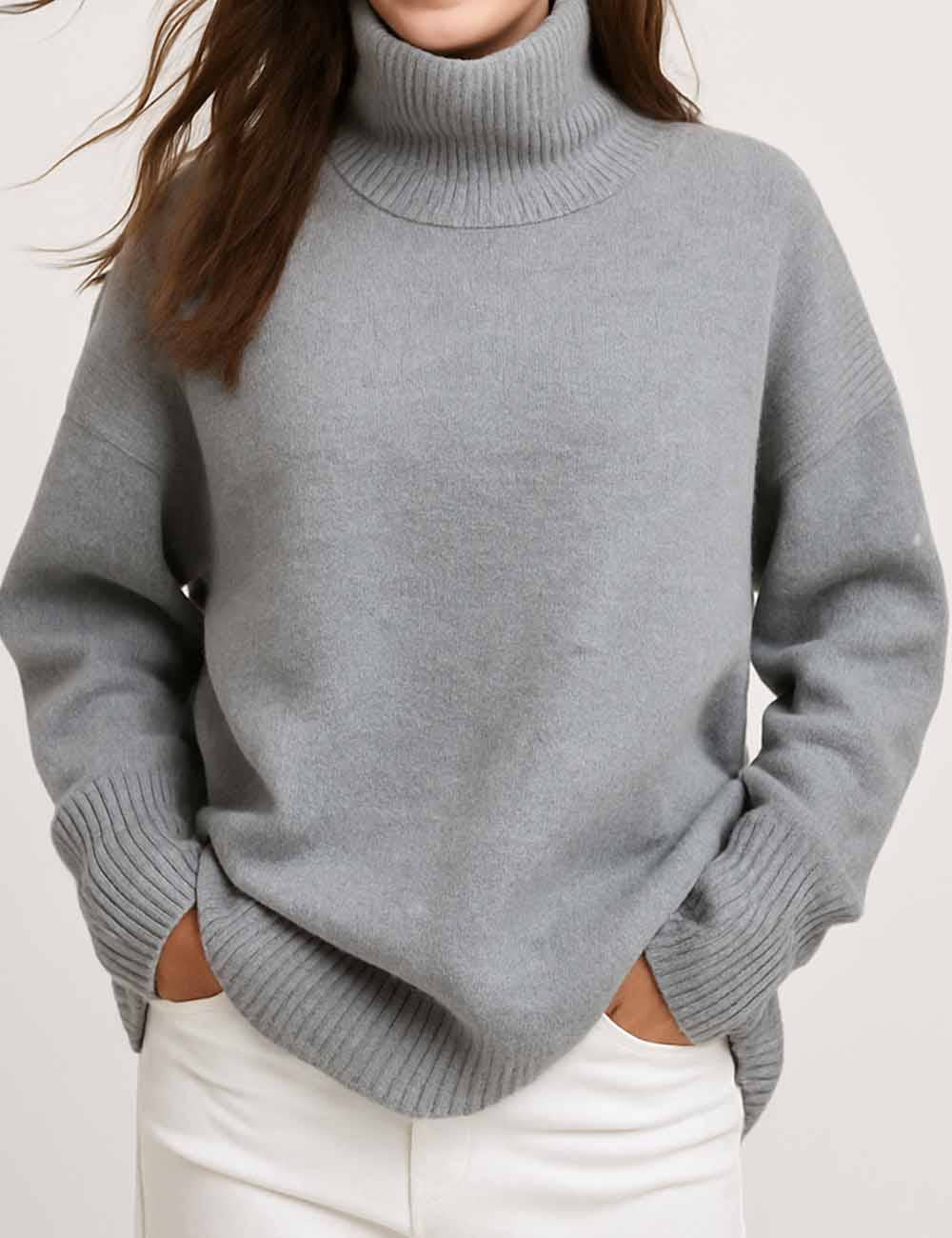 Sweetkama - Venta al por mayor Jersey de punto - Mujer - Suéter de punto para mujer con cuello alto y color sólido 560531