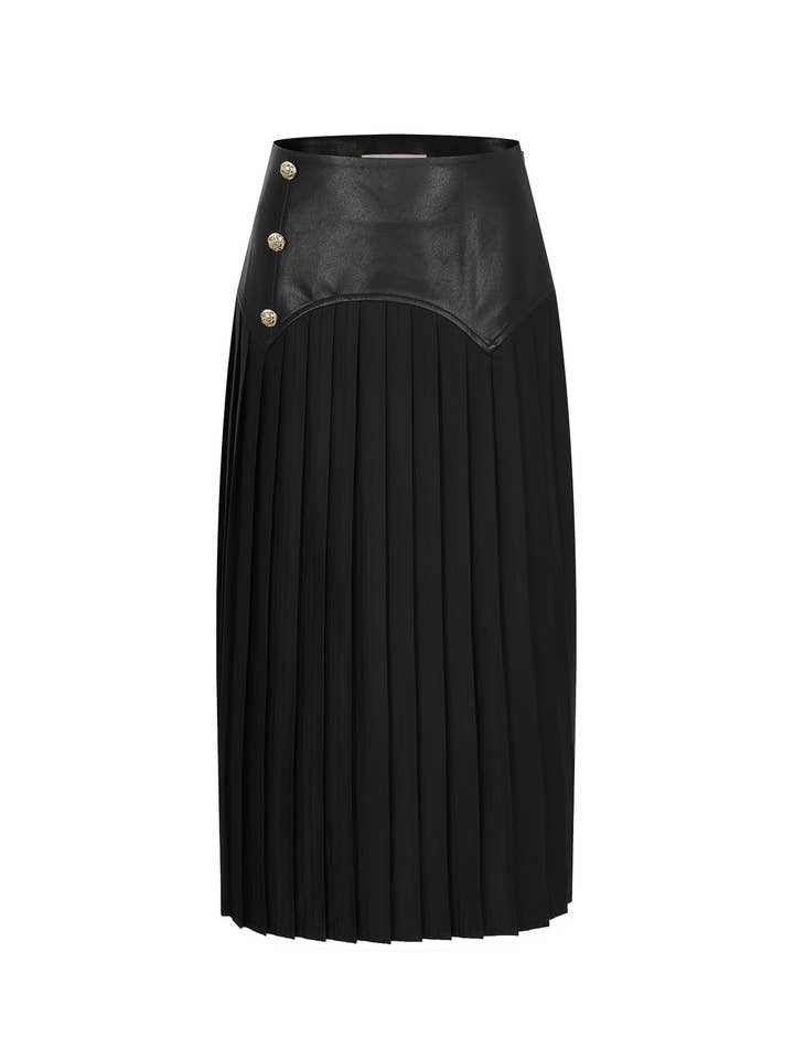 RIVIR - Wholesale Skirt - Women's - Faux Leather Pleated Midi Skirt