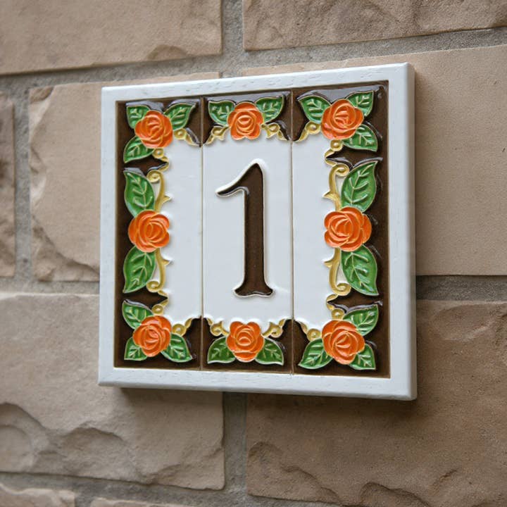 Valencia Rose | Ceramic Door Number Tile & Frame – 4.7cm x 15cm (1.85" x 5.91") for wholesale by LVR Ceramics