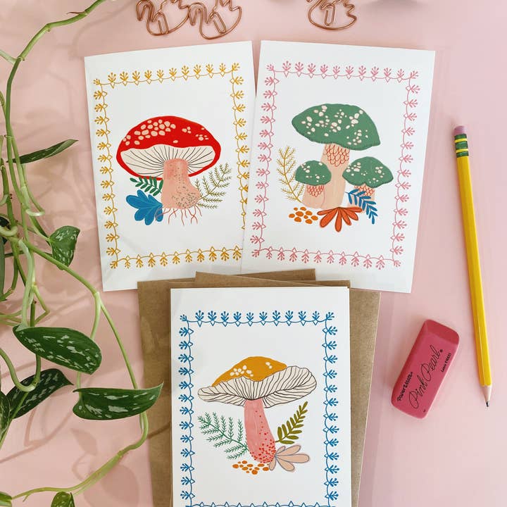 Dream Folk Studio - Wholesale Stationery/Notecard Set - Retro Mushrooms | Notecard Set