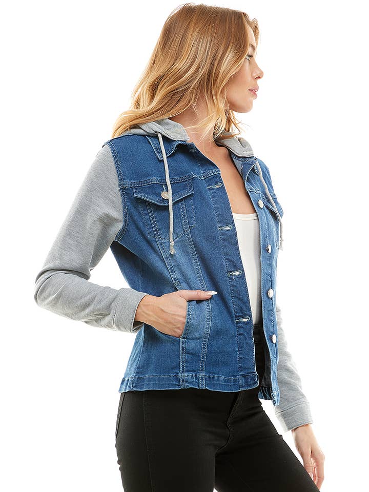 BLUE AGE - Wholesale Denim Jacket - Women's - Spandex Ladies' Denim Jacket with Fleece Hoodie7