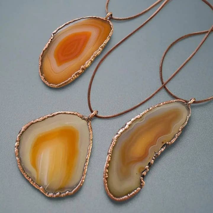 Copper & Agate Slice Talisman Necklace – Case of 2 for wholesale by Blackbird & Sage Jewelry