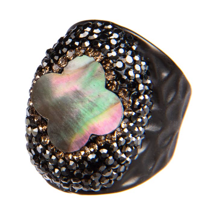 Ole - Vente Bague de cocktail/de cérémonie - Bague en alliage Clover Black Shell 0