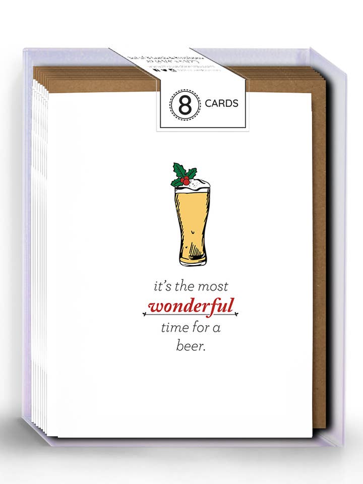 BOX SET - Wonderful Time for a Beer Christmas Card for wholesale by The Card Bureau