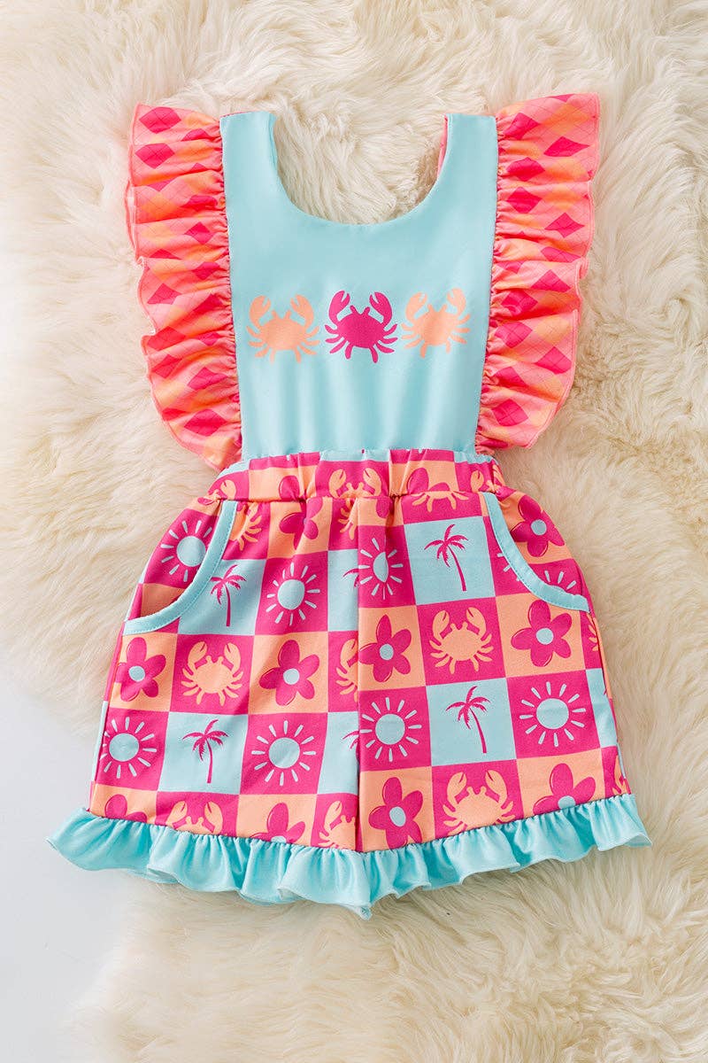 Kids Charm Online - Wholesale Romper - Kids - Summer Crab girls printed romper w/open back. PNG50172 AMY0